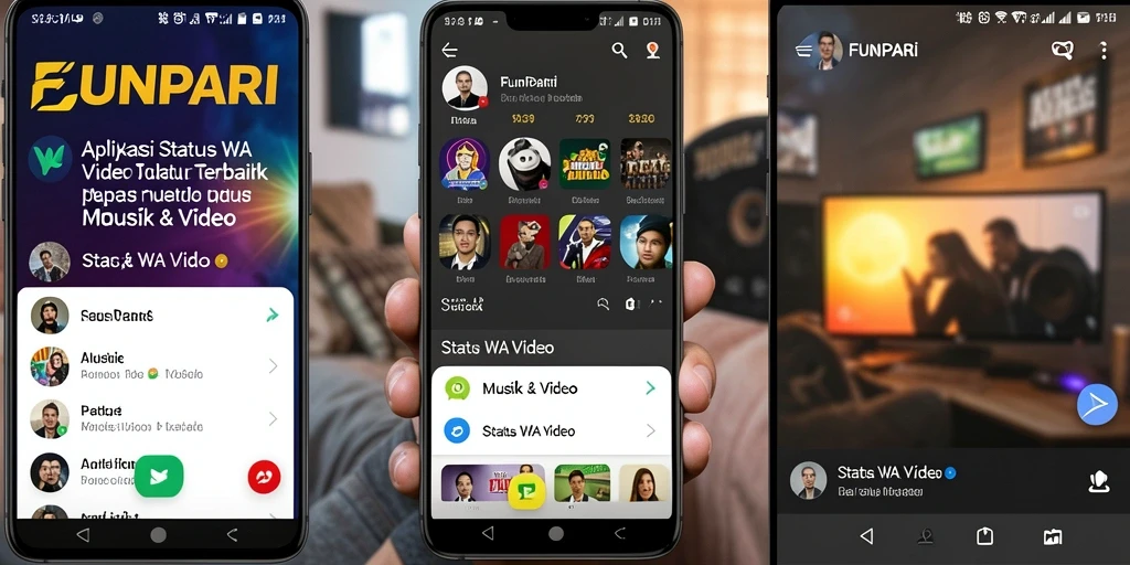 Tampilan antarmuka FUNPARI dengan berbagai pilihan status video.