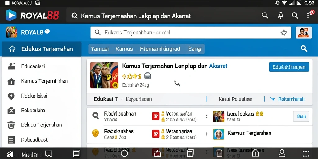 Antarmuka utama ROYAL88 yang menampilkan fungsi Kamus Terjemahan.