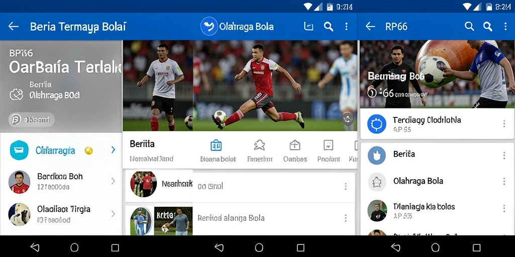 Antarmuka RP66 menampilkan berita dan statistik olahraga bola terbaru.