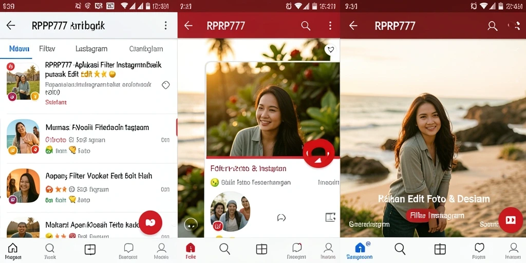 Antarmuka aplikasi RPRP777 dengan berbagai filter Instagram yang menarik.