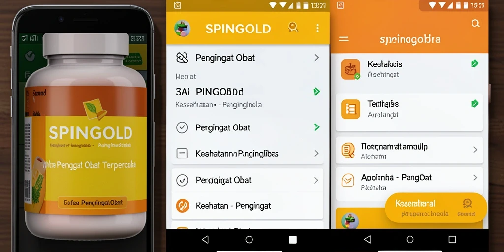Screenshot utama SPINGOLD menunjukkan antarmuka pengingat obat yang sederhana.