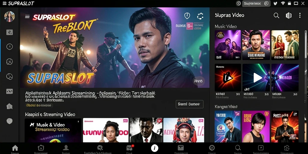 Antarmuka SUPRASLOT menampilkan berbagai pilihan video dan musik yang menarik.