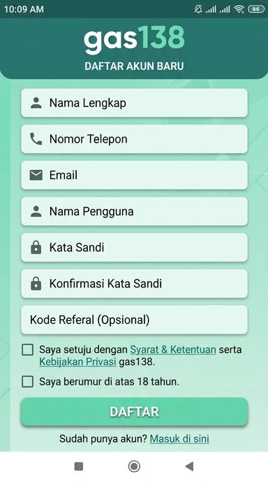 Daftar Akun Baru gas138 untuk Pengguna Android